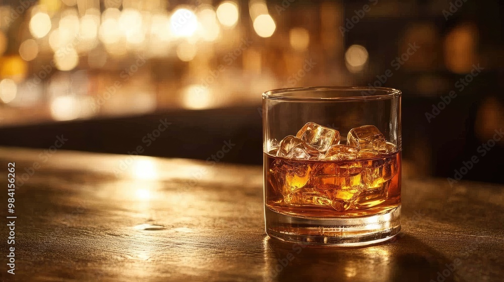 Bourbon whiskey with a deep golden hue, served neat in a traditional glass Bourbon whiskey with a deep golden hue, served neat in a traditional glass