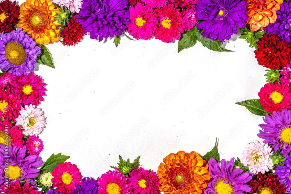 Autumn flowers flatlay background Autumn flowers flatlay background