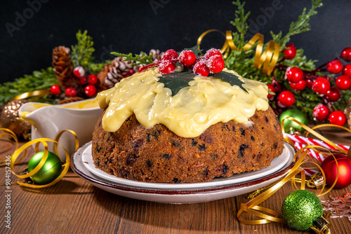 Traditional Christmas english pudding dessert photo