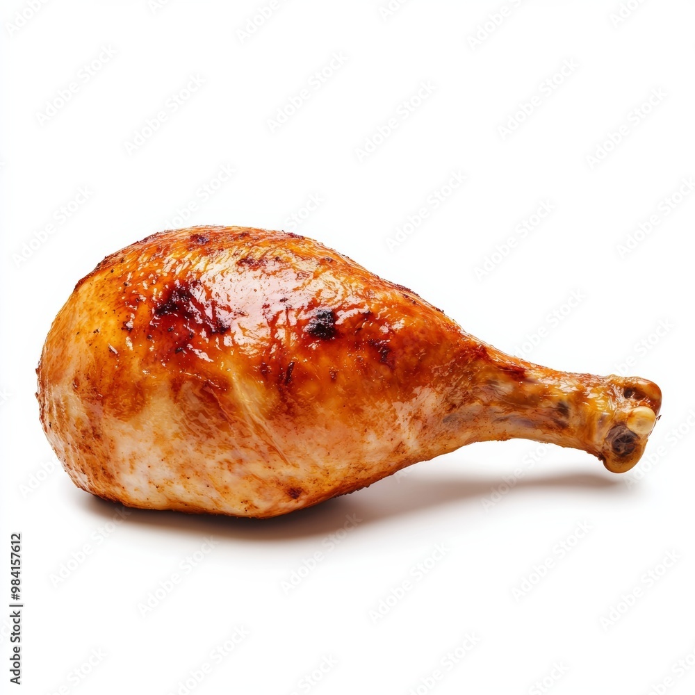 Single roasted turkey leg with crispy skin symbolizing Thanksgiving Day feast isolated on white background Single roasted turkey leg with crispy skin symbolizing Thanksgiving Day feast isolated on white background