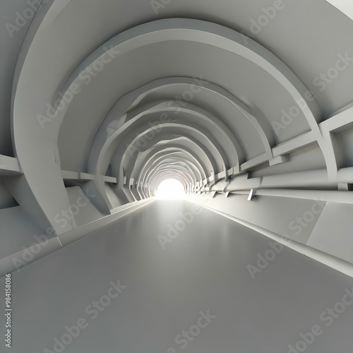 Abstract white twisted tunnel perspective 3d render