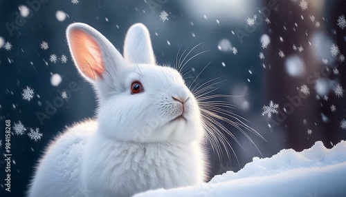 white rabbit in the snow