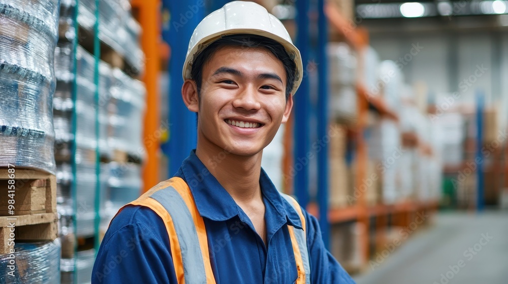 A man wearing a hard hat and safety vest is smiling for the camera A man wearing a hard hat and safety vest is smiling for the camera