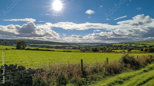 A field with a fence and a stone wall