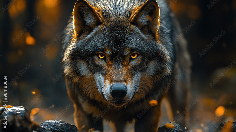 A wolf stands and stares at the cold forest.
A wolf stands and stares at the cold forest.
