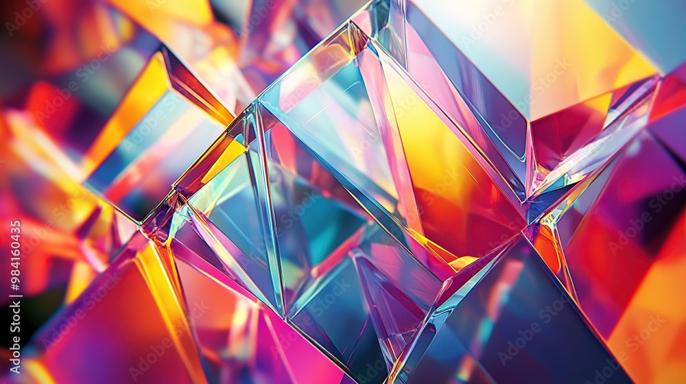Fototapeta premium Abstract composition of colorful, reflective crystals creating a vibrant visual effect.