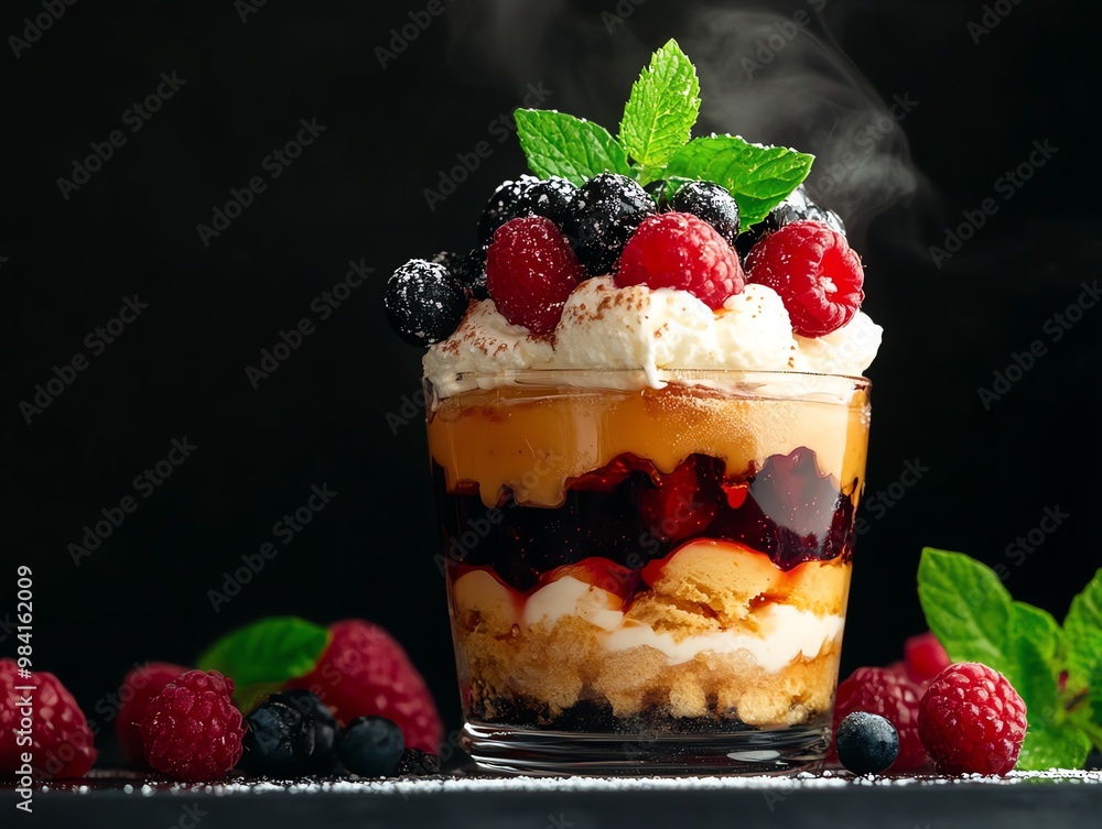 Knickerbocker glory sundae with layers of fruit jelly and ice cream from England UK Knickerbocker glory sundae with layers of fruit jelly and ice cream from England UK