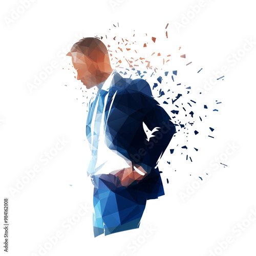Businessman thinking silhouette. Isolated low poly vector illustration. Business man in suit thinking, side view