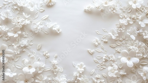 Embroidery Flowers. White Flowers Frame for Wedding Background