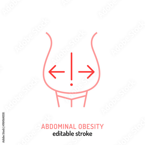 Intra-abdominal fat icon. Truncal obesity line pictogram.
