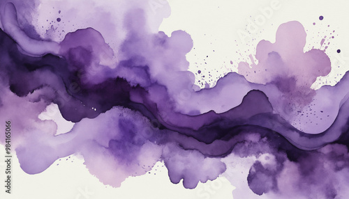 Fond abstrait violet texture éclaboussures coulures nuages peinture art aquarelle liquide fumée encre vaporeux dégradé. photo