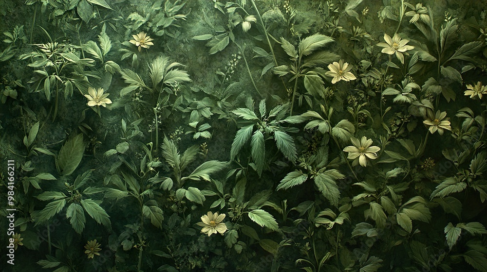 Lush Green Foliage with Delicate White Flowers Lush Green Foliage with Delicate White Flowers