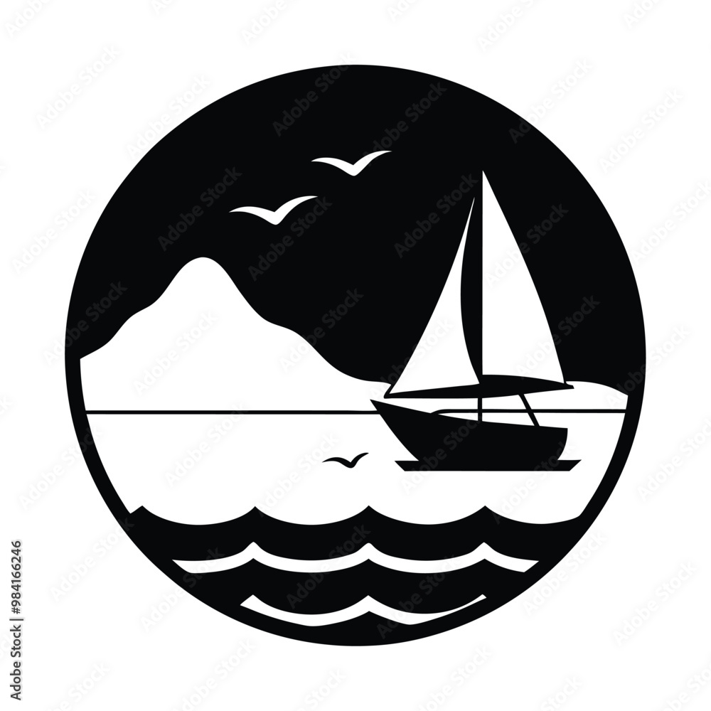 a boat is sailing in the ocean with birds flying in the sky. a boat is sailing in the ocean with birds flying in the sky.