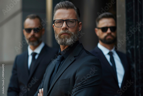 Corporate bodyguard service in suits generative AI technology