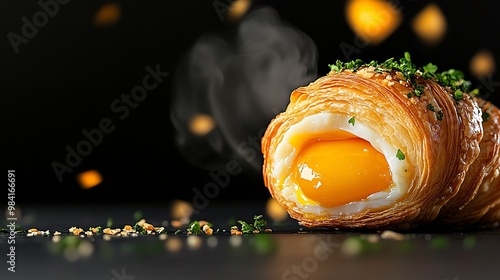 Salted egg yolk croissant with a savorysweet filling from Singapore photo