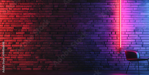 Fototapeta Naklejka Na Ścianę i Meble -  Modern futuristic neon lights on old grunge brick wall room background. 3d rendering