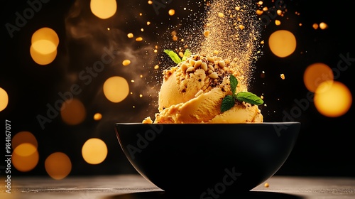 Sfouf turmeric cake ice cream with pine nuts from Beirut Lebanon photo