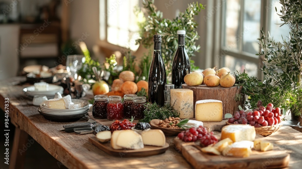 Rustic Farmhouse Dining Table with Artisanal Food Products for Lifestyle Brand Promotion Rustic Farmhouse Dining Table with Artisanal Food Products for Lifestyle Brand Promotion