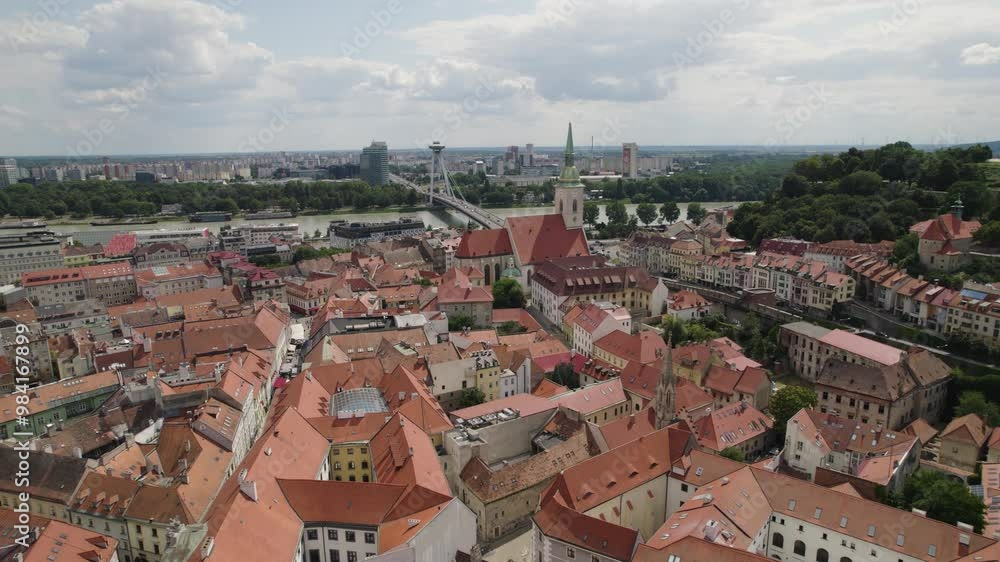 Aerial overview of St. Martin's Cathedral and the surrounding cityscape in Bratislava, Slovakia, during sunset Aerial overview of St. Martin's Cathedral and the surrounding cityscape in Bratislava, Slovakia, during sunset