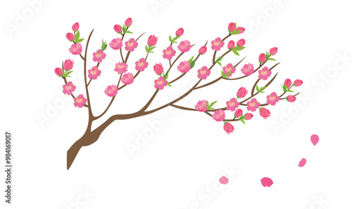 Cartoon peach blossom vector. Cherry blossom vector. Spring flower. Tet flower. Vietnam traditional new year flower, hoa dao. Flat vector in cartoon style.