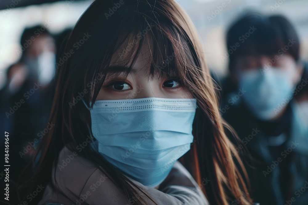 Covid global sefety campaign, Generative AI photo of people in protective facial mask quarantine pandemia Covid global sefety campaign, Generative AI photo of people in protective facial mask quarantine pandemia