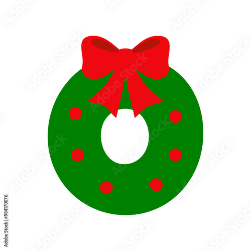 Tiempo de Navidad. Logo con letra inicial O como corona navideña con cinta y lazo para su uso en tarjetas y felicitaciones