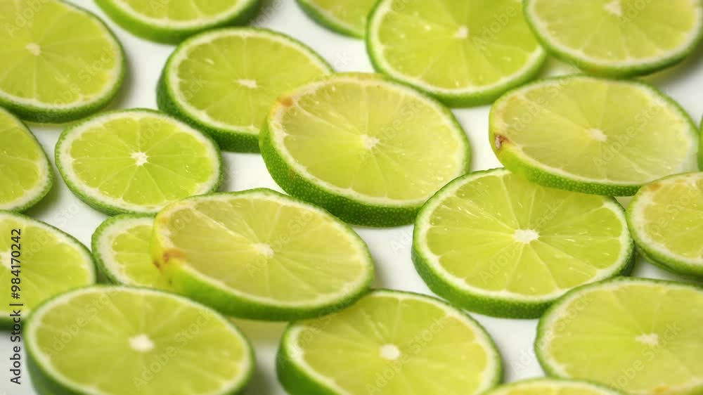 Lemon lime slices fruit food sour taste native to Asia rotating on display Lemon lime slices fruit food sour taste native to Asia rotating on display