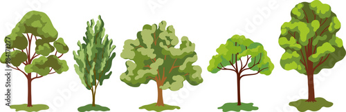 Set of green  trees isolated on a white background. Hand drawn illustration collection.