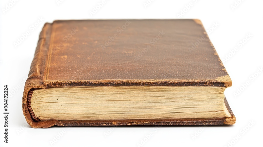 Close up a blank brown book cover isolated white background Close up a blank brown book cover isolated white background