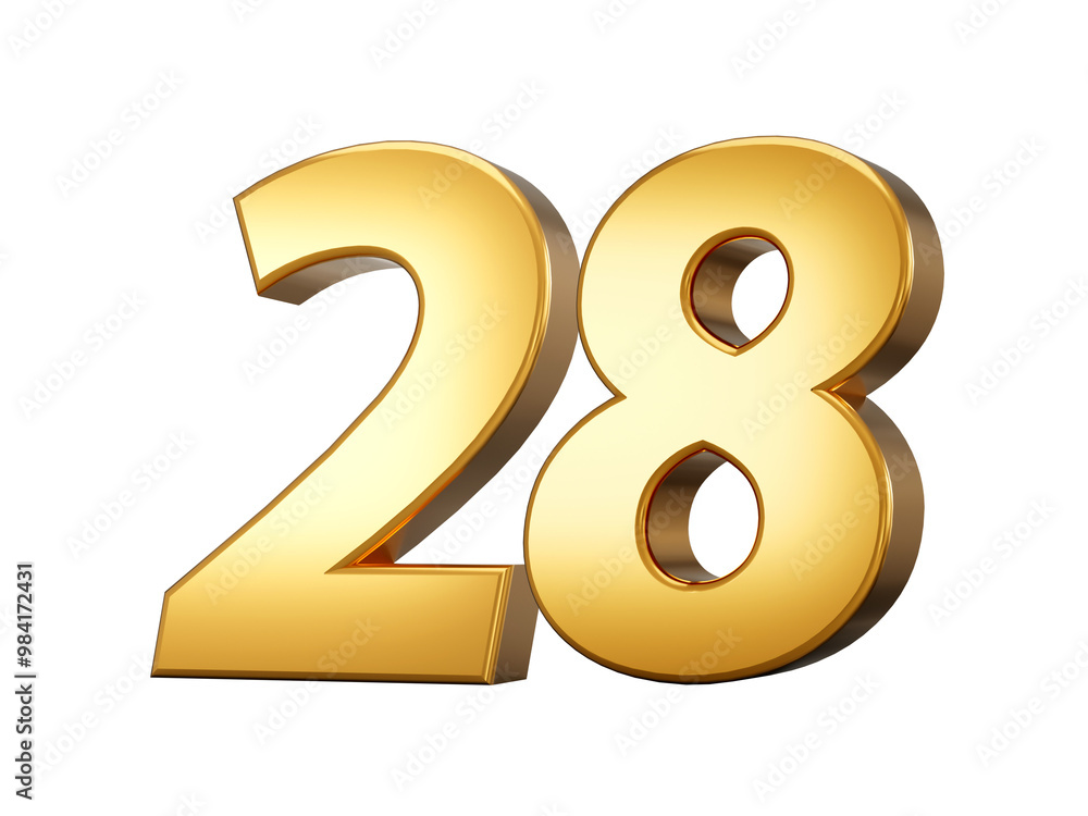 Golden metallic Number 28 twenty eight, White background 3d illustration
Golden metallic Number 28 twenty eight, White background 3d illustration