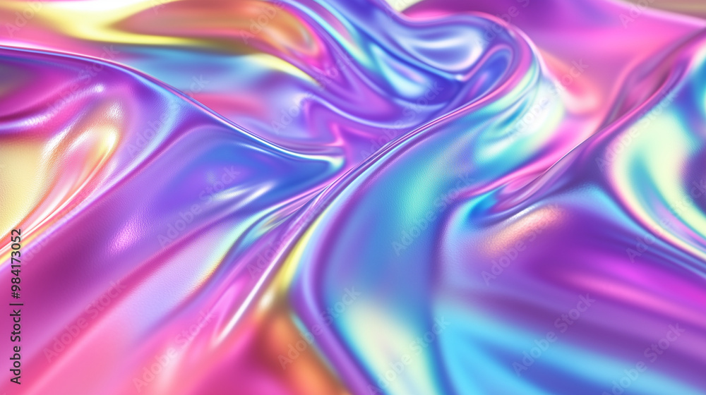 Flowing Satin Fabric in Iridescent Pastel Shades with Smooth Texture Flowing Satin Fabric in Iridescent Pastel Shades with Smooth Texture