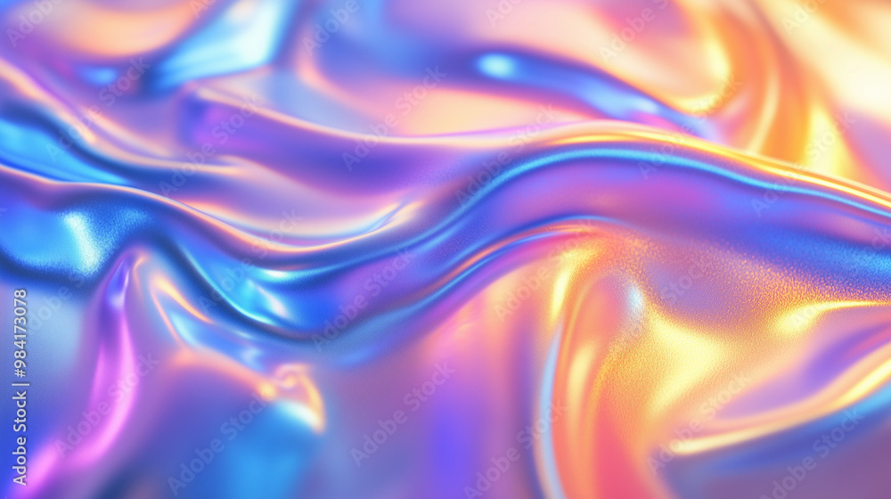 Iridescent Satin Fabric with Multicolor Gradient Waves Iridescent Satin Fabric with Multicolor Gradient Waves