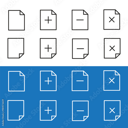 illustration file icons line style. Editable set of corrupted, empty, css and other icon elements.