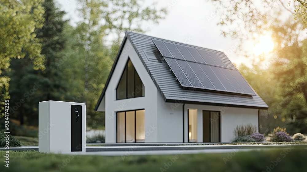 Modern Home with Solar Panels and Electric Vehicle Charger Modern Home with Solar Panels and Electric Vehicle Charger