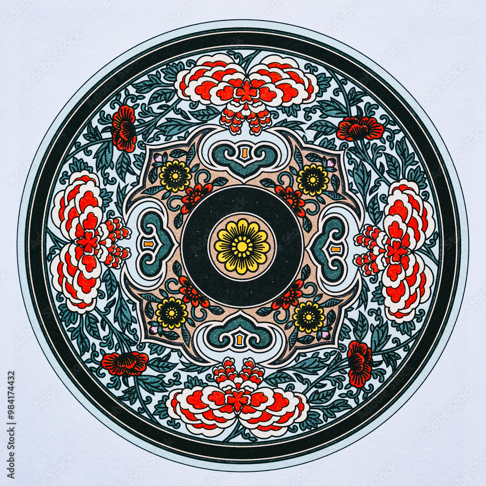 Arrière plan coloré avec motif graphique floral mandala coloriage