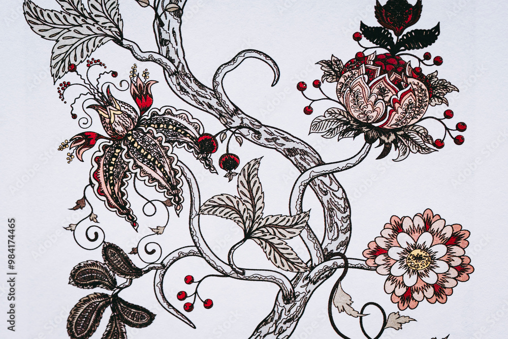 Arrière plan coloré avec motif graphique floral mandala coloriage