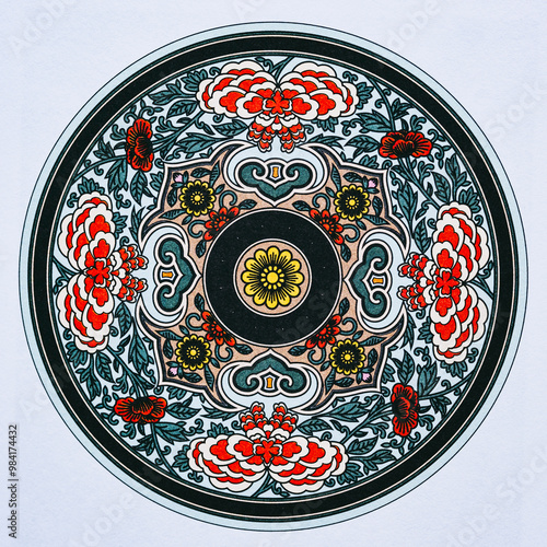 Obraz na płótnie Arrière plan coloré avec motif graphique floral mandala coloriage w salonie