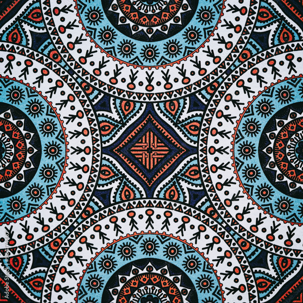 Arrière plan coloré avec motif graphique floral mandala coloriage