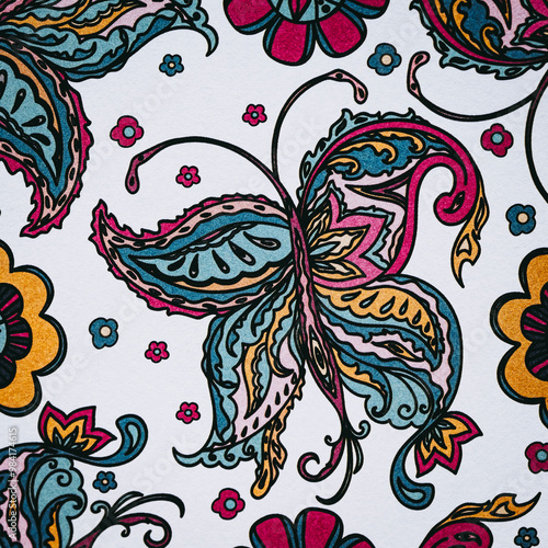 Obraz na płótnie Arrière plan coloré avec motif graphique floral mandala coloriage w salonie