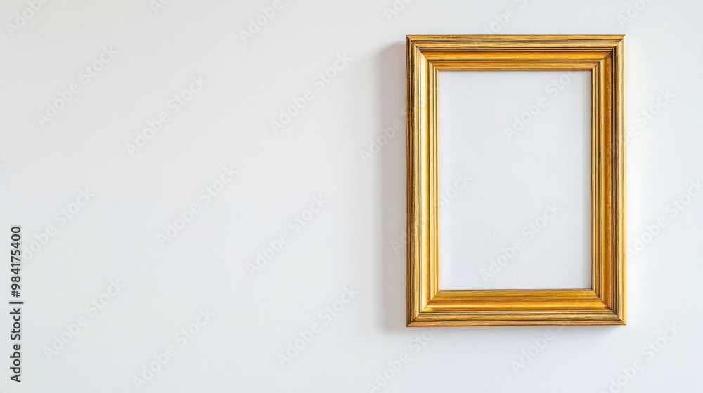 A minimalistic gold picture frame isolated against a white backdrop highlighting its clean lines and classic design A minimalistic gold picture frame isolated against a white backdrop highlighting its clean lines and classic design
