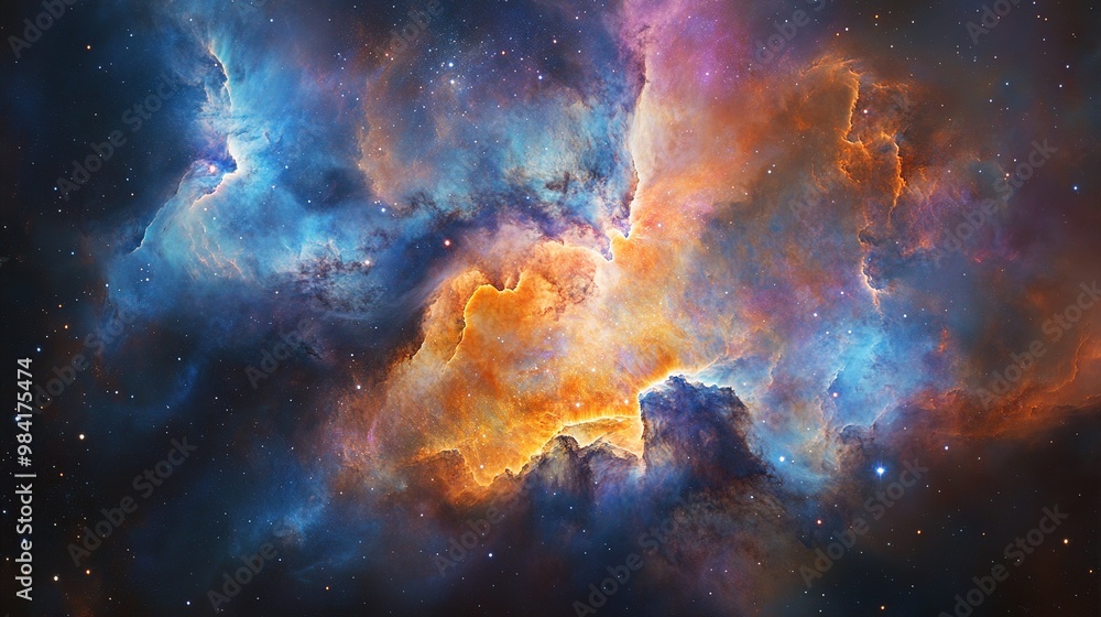 Fototapeta premium A vibrant cosmic nebula with swirling colors and intricate patterns in space.