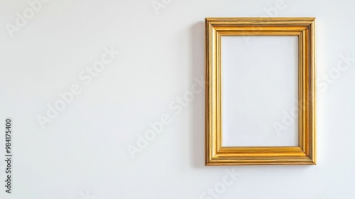 A minimalistic gold picture frame isolated against a white backdrop highlighting its clean lines and classic design