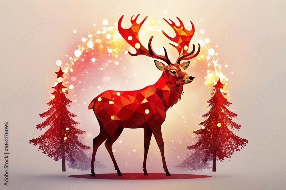 An abstract Christmas red deer. Made with generative AI technology An abstract Christmas red deer. Made with generative AI technology