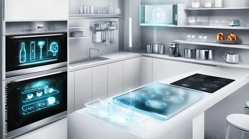 Modern Kitchen with Futuristic Appliances and Smart Features Modern Kitchen with Futuristic Appliances and Smart Features