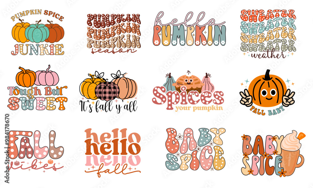 Fototapeta premium Fall sublimation t-shirt design bundles, funny Thanksgiving designs