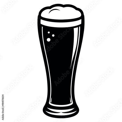 Minimalist vector illustration of a tall beer glass filled with frothy beer