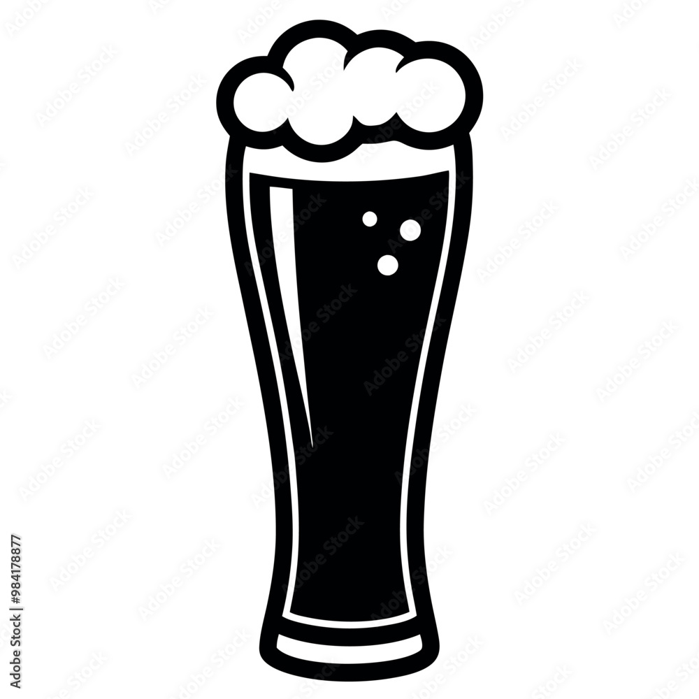 Minimalist vector illustration of a tall beer glass filled with frothy beer Minimalist vector illustration of a tall beer glass filled with frothy beer