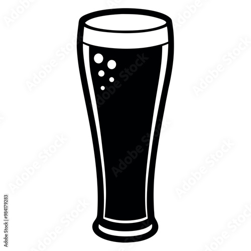 Minimalist vector illustration of a tall beer glass filled with frothy beer