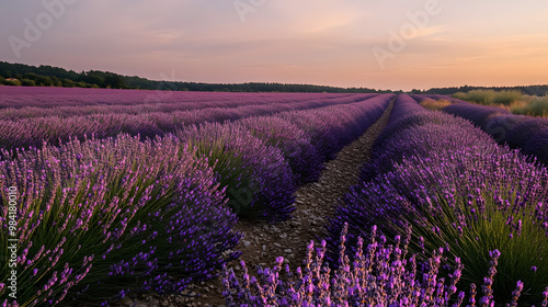 Wallpaper Mural Lavender Field at Sunset with Purple Flowers and Golden Hour Light Torontodigital.ca