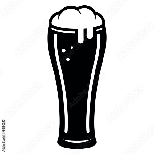 Minimalist vector illustration of a tall beer glass filled with frothy beer